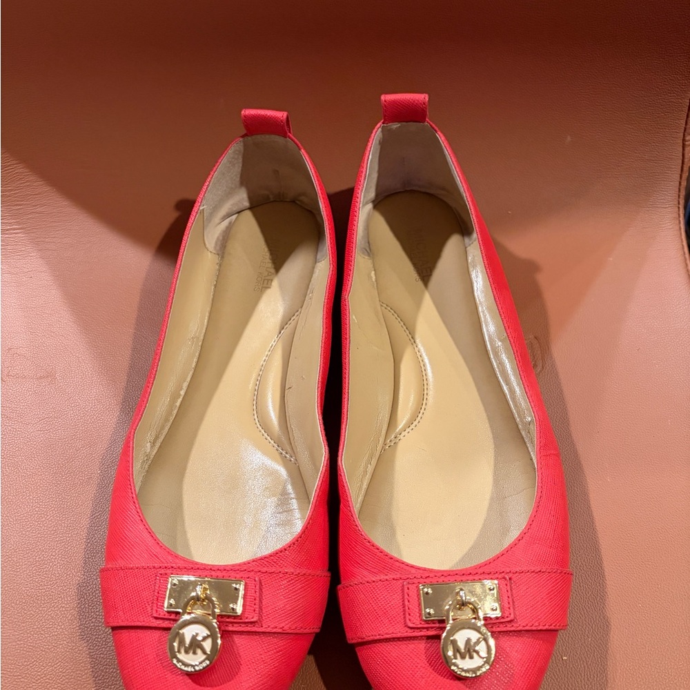 Michael Kors Vibrant Red Flats with Gold Accents
